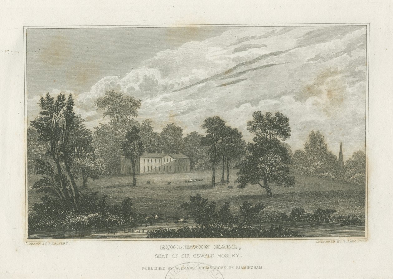 Rolleston Hall: grawerowanie i [połowa XIX wieku] (druk) autorstwa Frederick Calvert