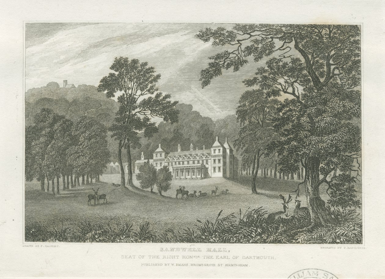 Sandwell Park - Hall: grawerowanie i [połowa XIX wieku] (druk) autorstwa Frederick Calvert