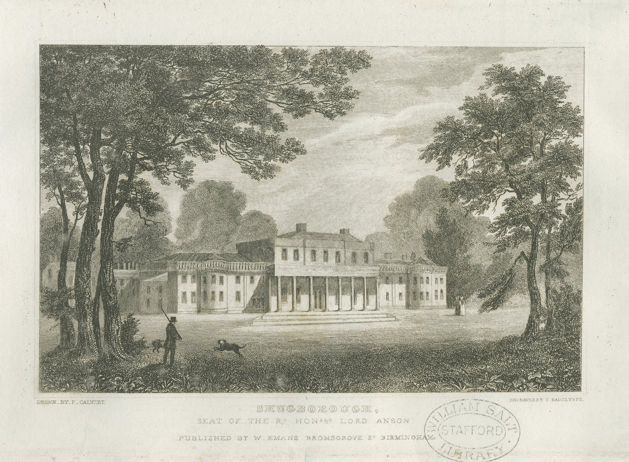 Shugborough Hall: grawerowanie, bd [ok. 1830] (druk) autorstwa Frederick Calvert