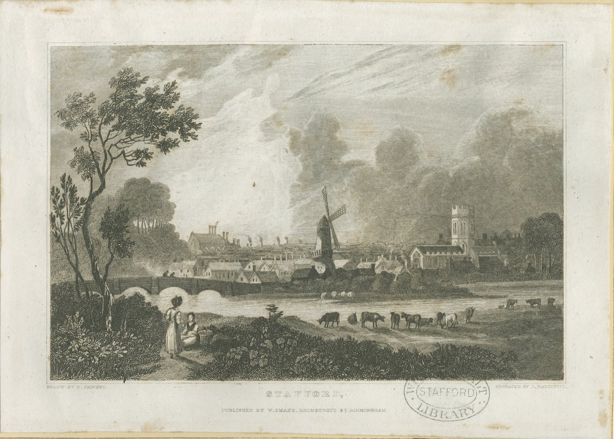 Stafford - South West View: grawerowanie, nd [c 1830] (druk) autorstwa Frederick Calvert