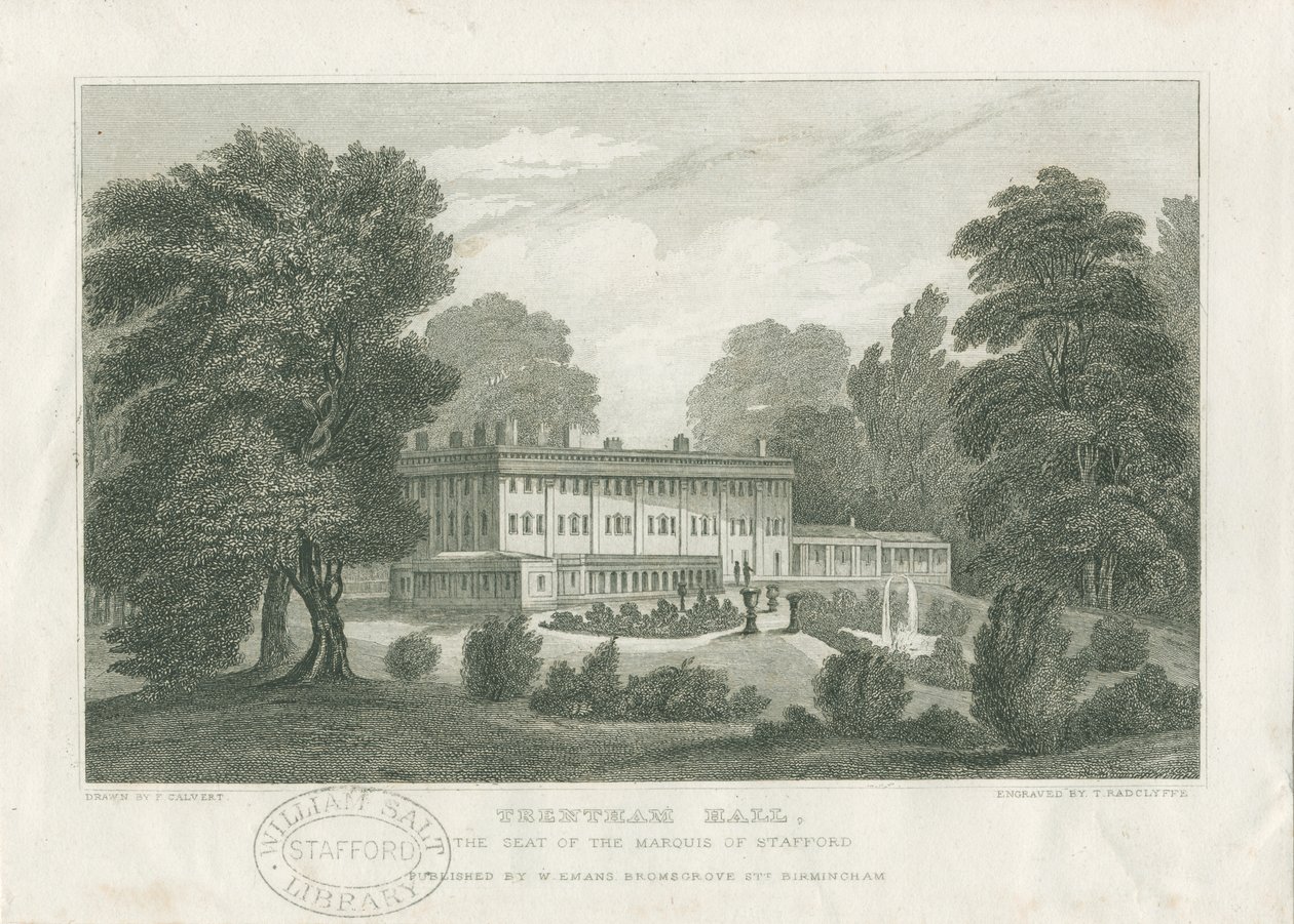 Trentham Hall: grawerowanie, bd [ok. 1830] (druk) autorstwa Frederick Calvert