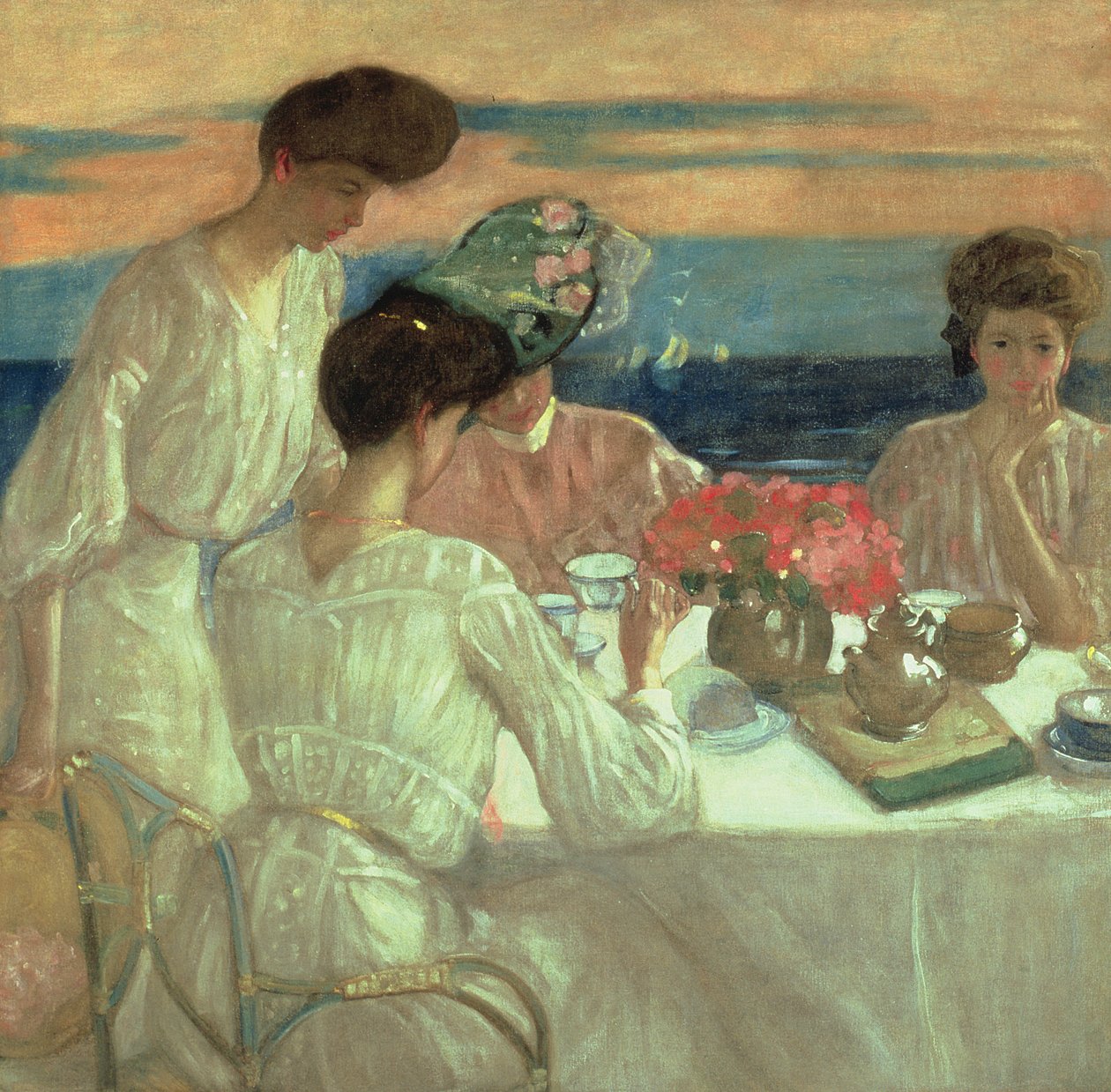 Podwieczorek na tarasie (olej na płótnie) autorstwa Frederick Carl Frieseke