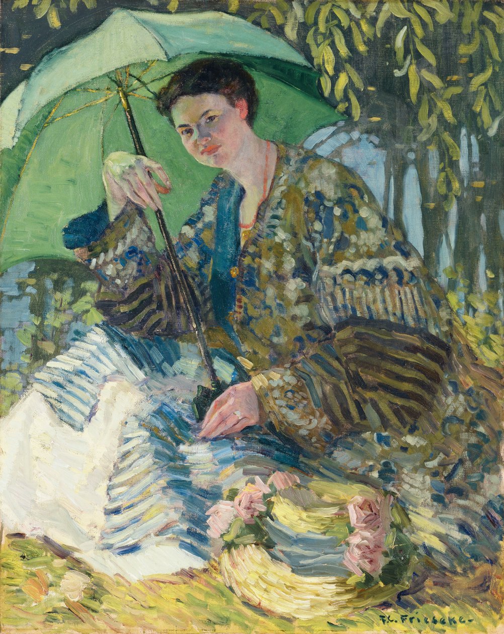 Dama z parasolką, ok. 1905 (olej na płótnie) autorstwa Frederick Carl Frieseke