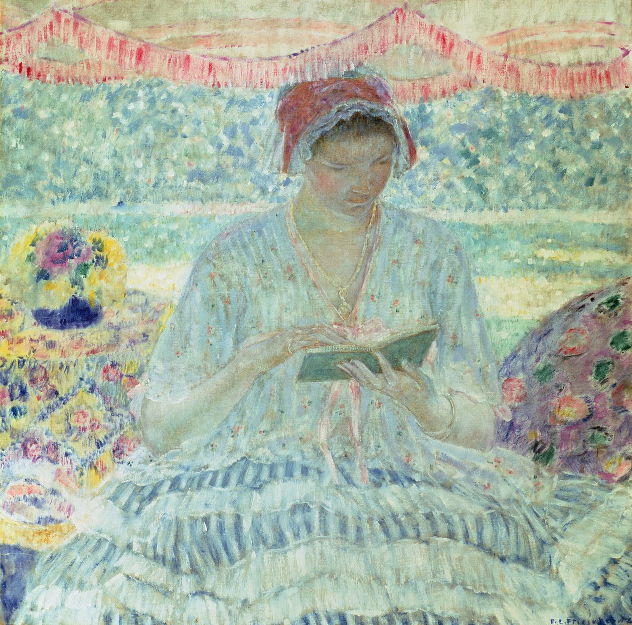 Letnie czytanie (olej na płótnie) autorstwa Frederick Carl Frieseke