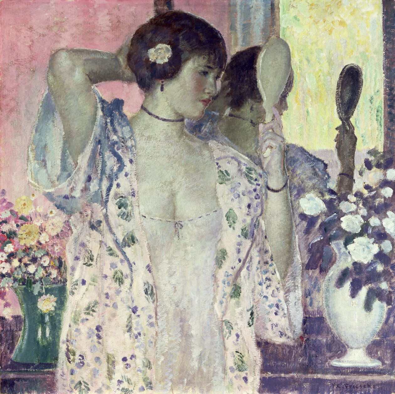 Lusterko ręczne (olej na płótnie) autorstwa Frederick Carl Frieseke