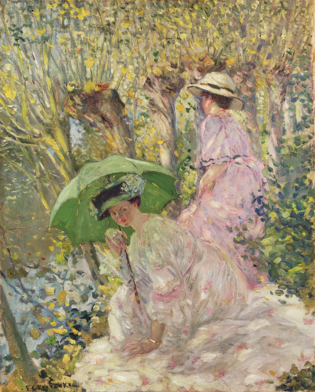 Dwie młode dziewczyny w ogrodzie, ok. 1911 (olej na płótnie) autorstwa Frederick Carl Frieseke