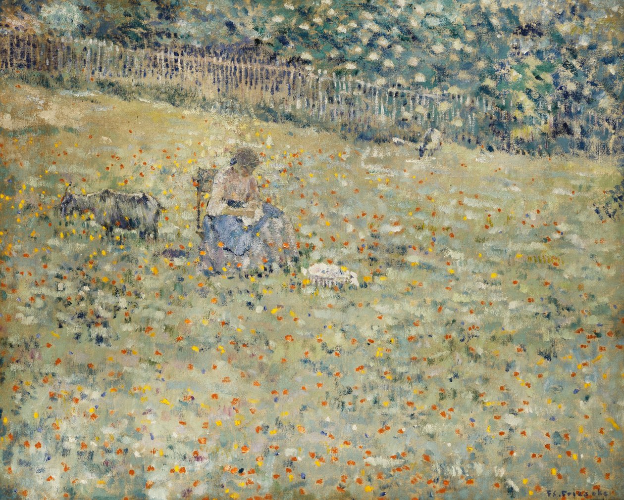 Kobieta i koza autorstwa Frederick Carl Frieseke
