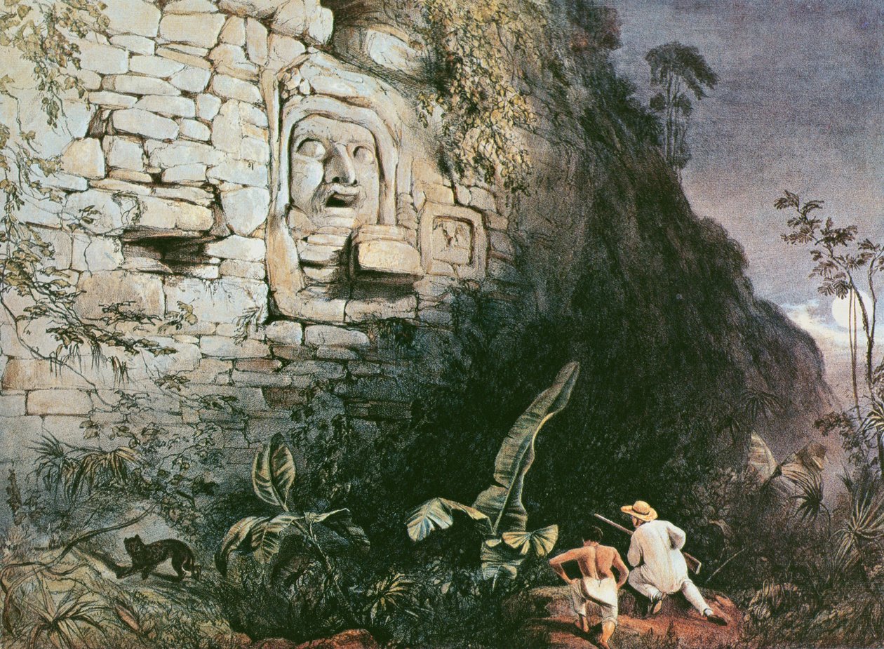 Szef Itzam Na, Izamal, Jukatan, Meksyk, 1844 (kolorowa lito) autorstwa Frederick Catherwood