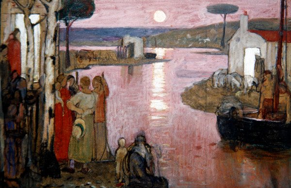 Sielanka wieczorna, ok. 1910 (tempera na czarnej kredce na pokładzie) autorstwa Frederick Cayley Robinson