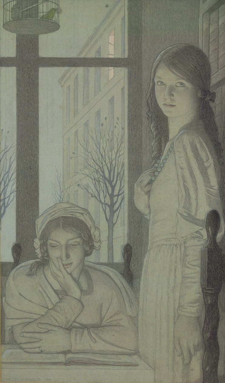 Wnętrze - Wieczór, 1915 (ołówek, pranie i gwasz) autorstwa Frederick Cayley Robinson