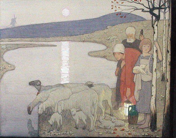 Pastoral, ok. 1923 (grafit, akwarela i gwasz na pokładzie) autorstwa Frederick Cayley Robinson