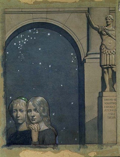 Dzieci wchodzą do Pałacu Luksusu, prawdopodobnie z „Błękitnego ptaka” Maeterlincka autorstwa Frederick Cayley Robinson