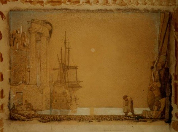 Rozładunek ładunku (ołówek i kreda) autorstwa Frederick Cayley Robinson