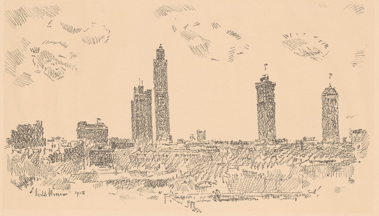 Panoramę Nowego Jorku, ciemne budynki, 1918. autorstwa Frederick Childe Hassam