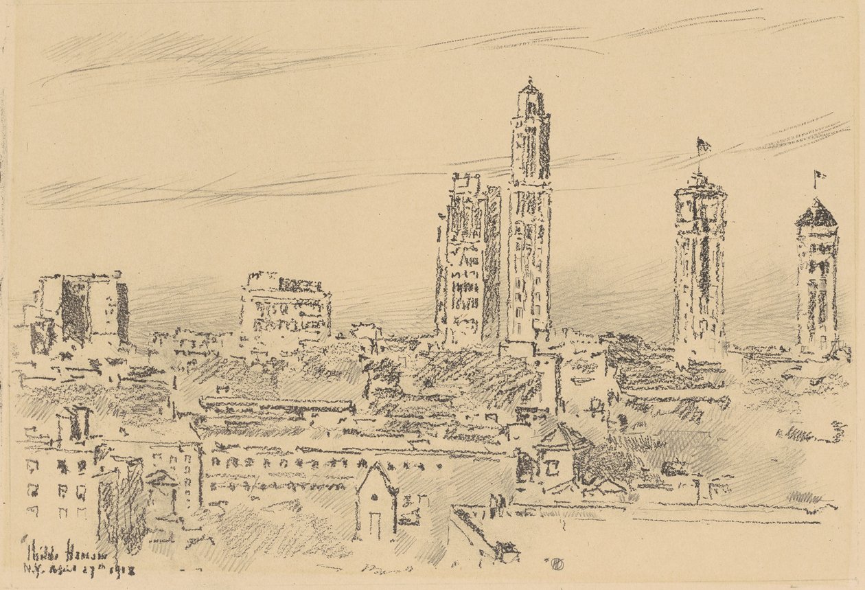 Panoramę Nowego Jorku, lekkie budynki, 1918. autorstwa Frederick Childe Hassam