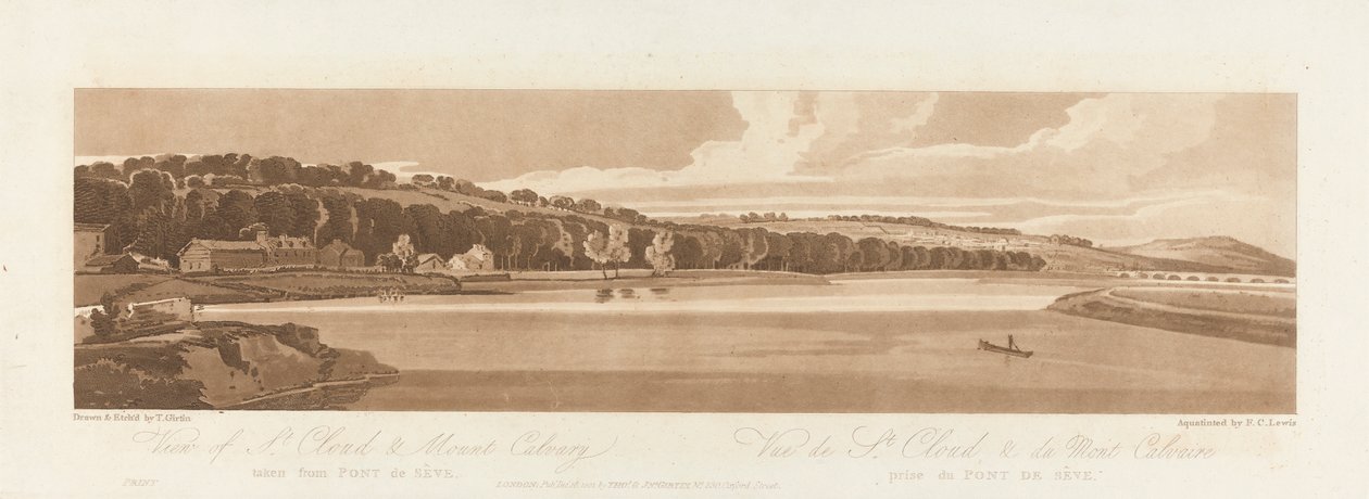 Widok św. Chmury i Góry Kalwarii zaczerpnięty z Pont de Seve 1802; Płyta 18 z Widoków w Paryżu, Emanuel Objętość śledzenia płyty B1981.25.2627 autorstwa Frederick Christian Lewis the Elder