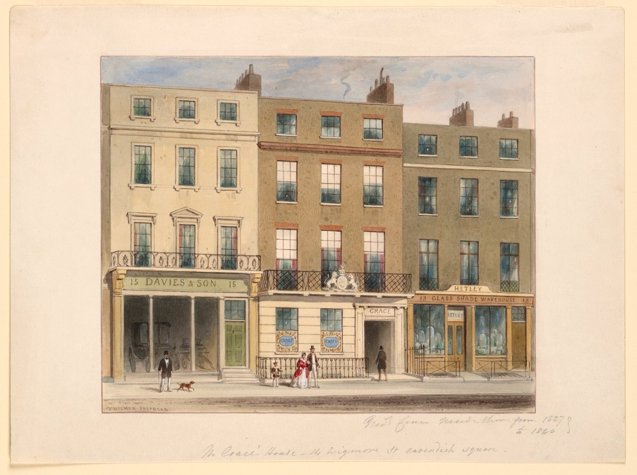 Na zewnątrz, Frederick Crace and Son Establishment, 14 Wigmore Street, Londyn autorstwa Frederick Crace