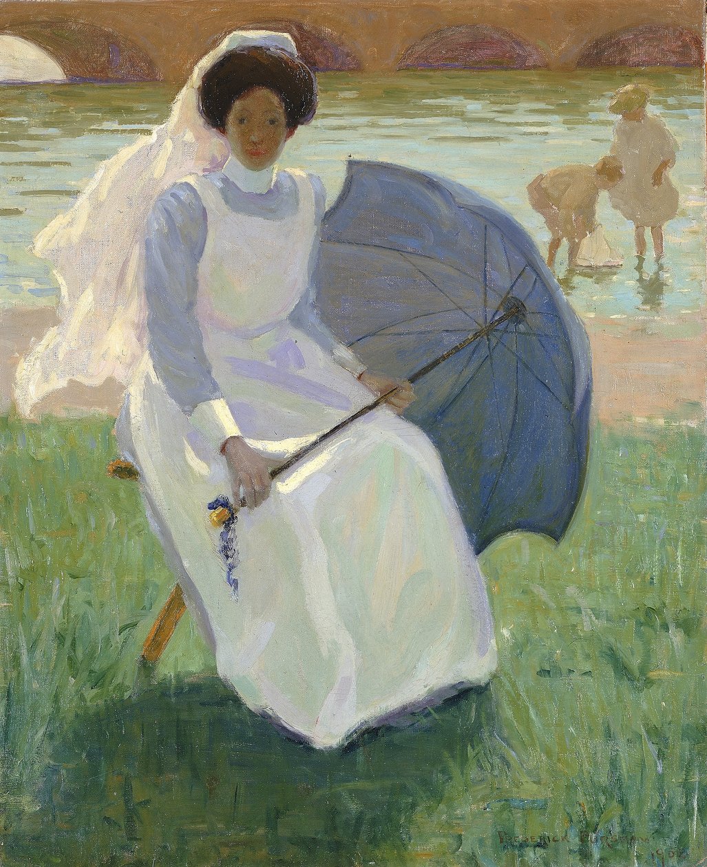 Kobieta z zielonym parasolem autorstwa Frederick F. Fursman