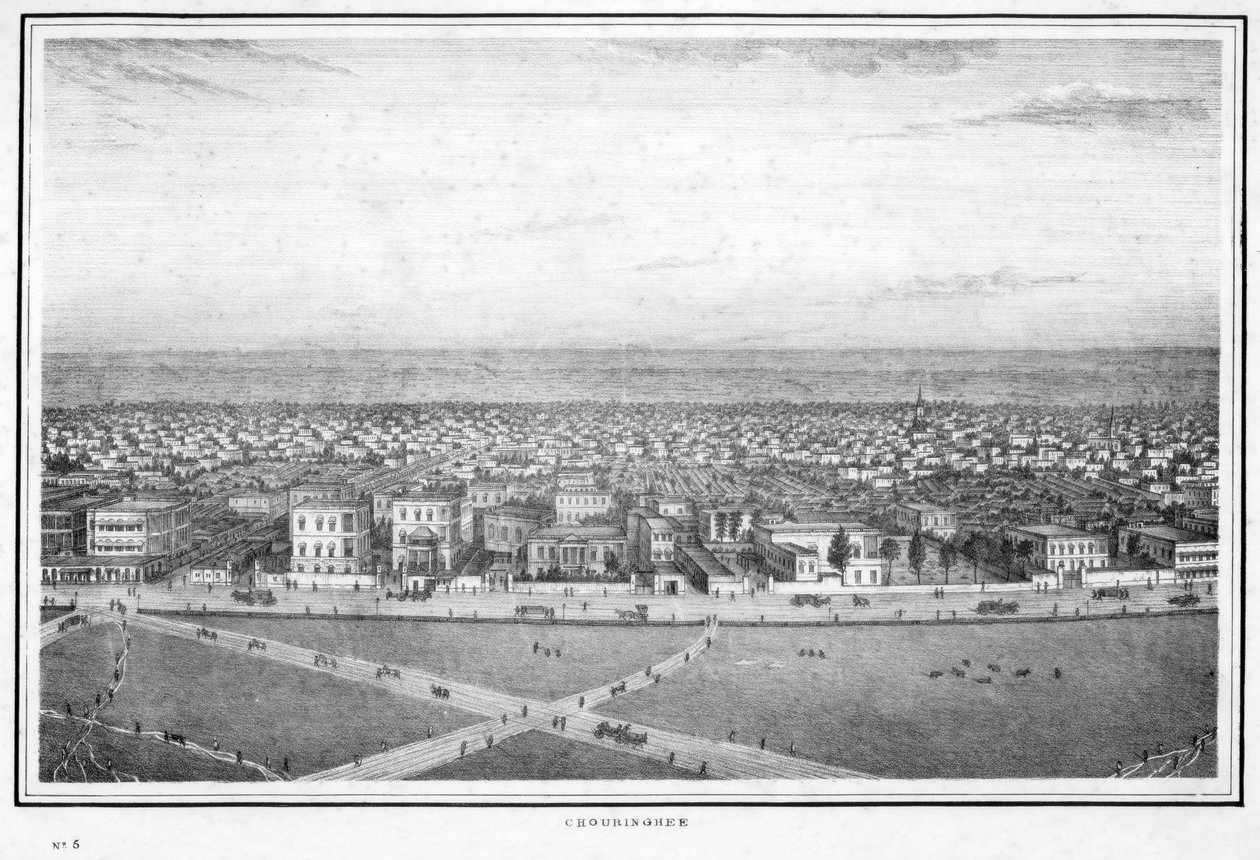 Chowringhee, Kalkuta, Indie, ok. 1840. autorstwa Frederick Fiebig