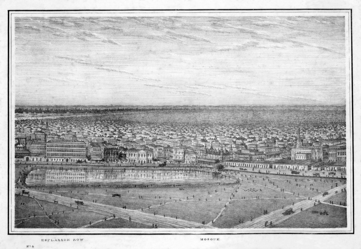 Esplanade Row i meczet, panorama Kalkuty, Indie, ok. 1840 r. autorstwa Frederick Fiebig