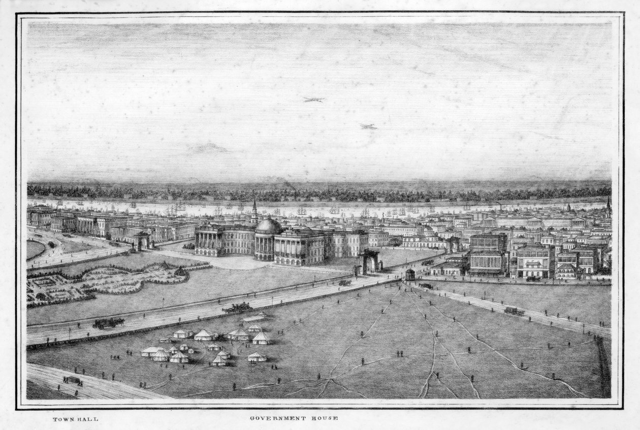 Dom rządowy i ratusz, Kalkuta, Indie, ok. 1840 r. autorstwa Frederick Fiebig