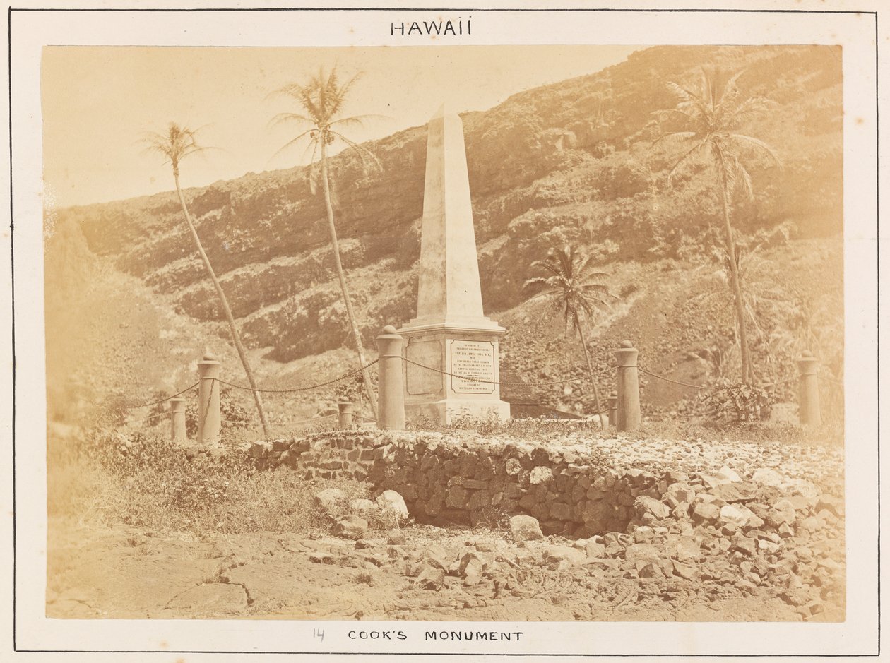 Stacja na Pacyfiku w HMS Triumph - plansza 14, pomnik Cooksa, Hawaje. autorstwa Frederick George Denham Bedford
