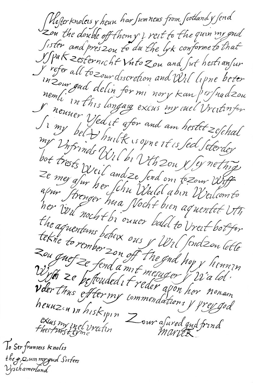 List Mary Queen of Scots do Sir Francisa Knollysa, 1568 1865. autorstwa Frederick George Netherclift