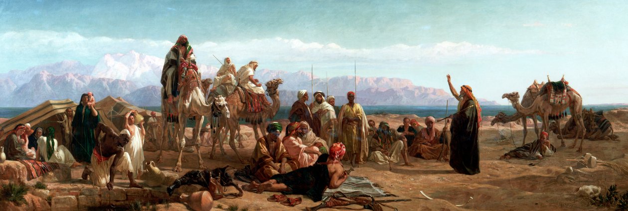„Wczesny poranek na pustyni Shur”, 1860 autorstwa Frederick Goodall