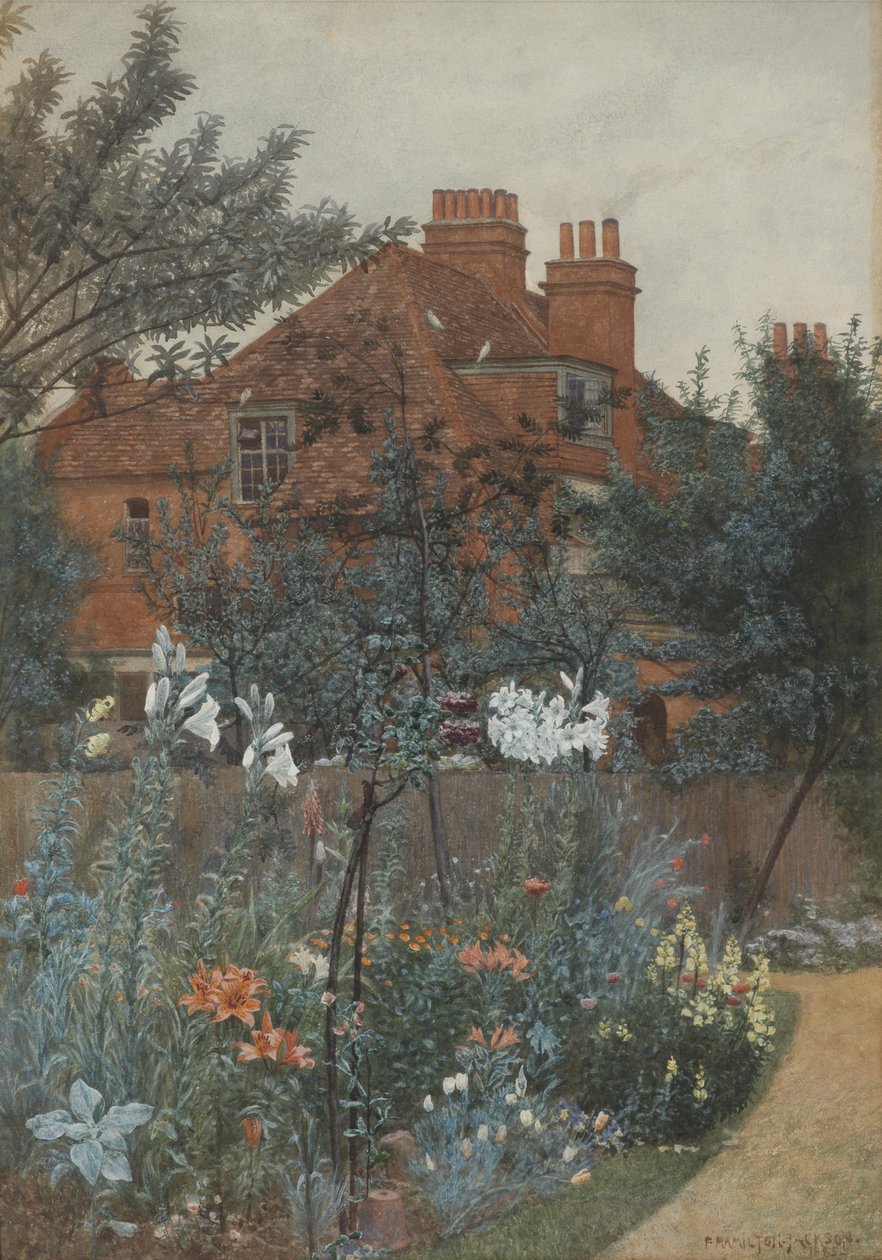Widok na ogród w Bedford Park, 1885 autorstwa Frederick Hamilton Jackson