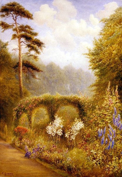 Lilie i Delphiniums, Golden Hill Park, Londyn (akwarela na papierze) autorstwa Frederick Henry Evans