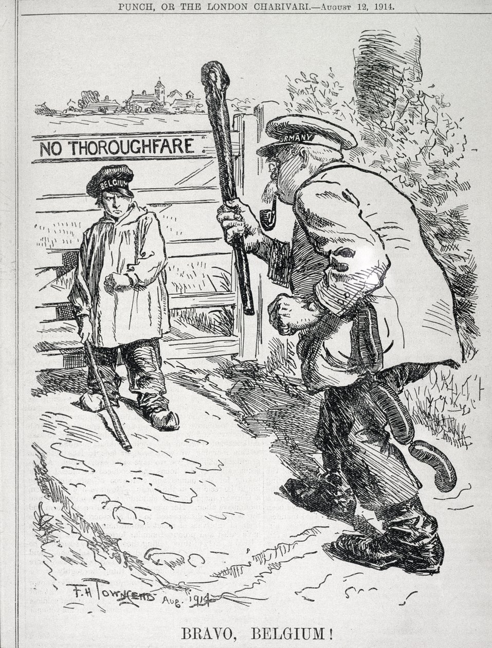 Brawo Belgia! z magazynu „Punch”, tom CXLVII s.143, wyd. 12 sierpnia 1914 autorstwa Frederick Henry Townsend