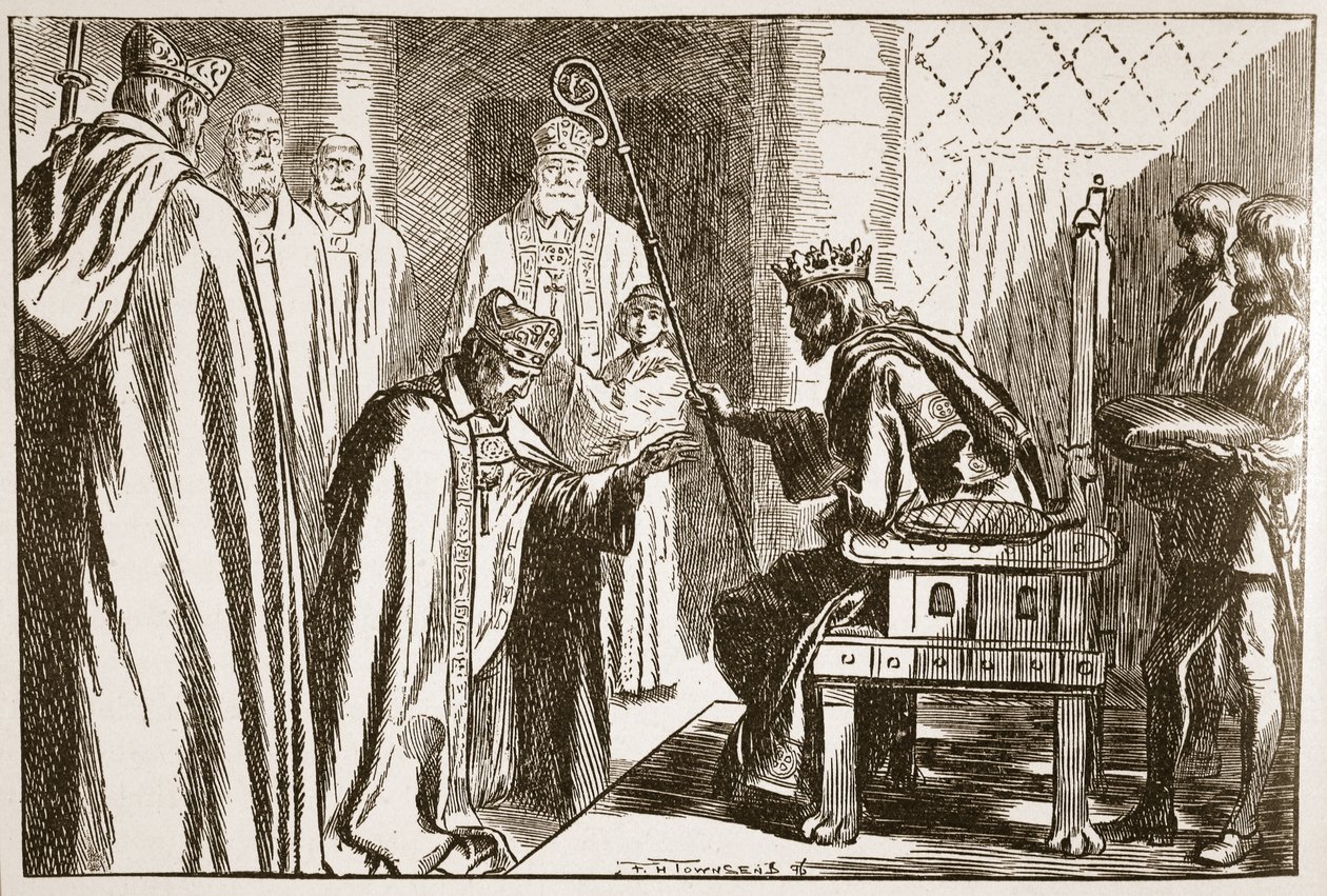 Inwestytura saskiego biskupa, ilustracja z „Kościoła anglikańskiego: historia dla ludu” autorstwa H.D.M. Spence-Jones, wyd. ok. 1910 (zdjęcie w sepii) autorstwa Frederick Henry Townsend
