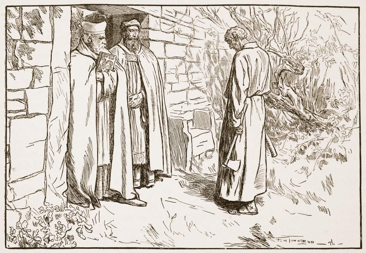 Owini w klasztorze, ilustracja z „Kościoła anglikańskiego: historia dla ludu” autorstwa H.D.M. Spence-Jones, wyd. ok. 1910 (zdjęcie w sepii) autorstwa Frederick Henry Townsend