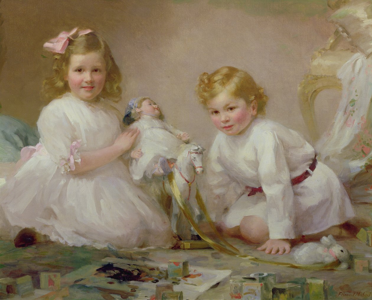 Grający brat i siostra, 1915 autorstwa Frederick Howard Michael