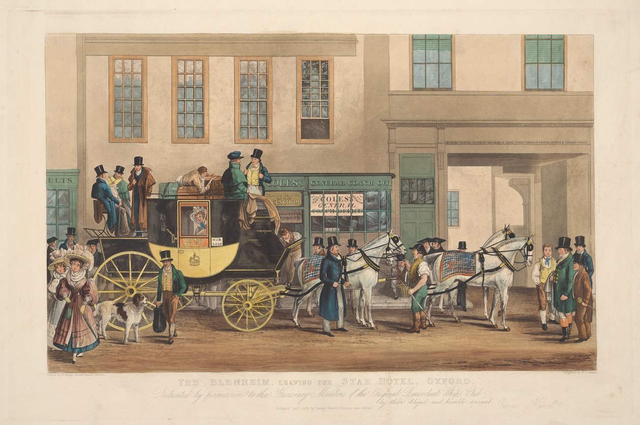 Coaching: The Blenheim, Leaving the Star Hotel, Oxford autorstwa Frederick James Havell