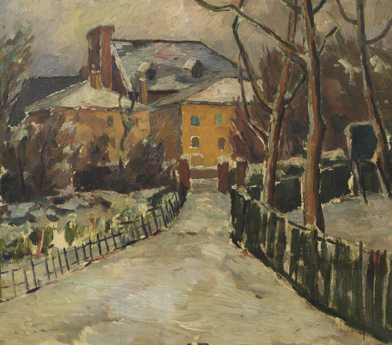 Krajobraz pod śniegiem, ok. 1920 (olej na płótnie) autorstwa Frederick James Porter