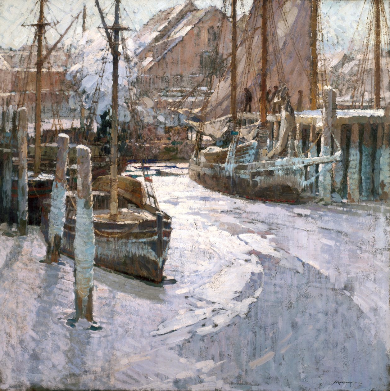Naczynia spętane lodem (olej na płótnie) autorstwa Frederick John Mulhaupt