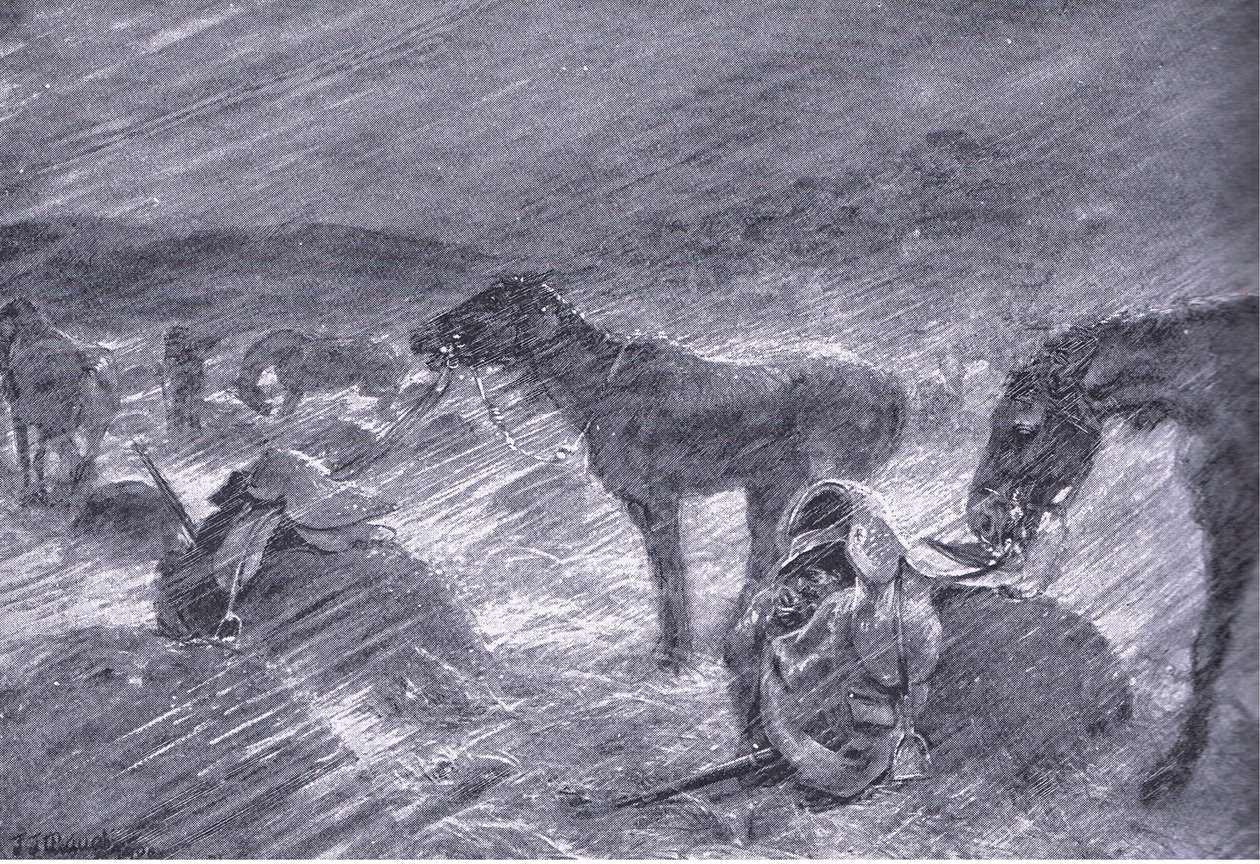 Południowoafrykańska burza gradowa, z After Pretoria: The Guerilla War, wydanej przez Harmsworth Bros Limited, 1901 r. autorstwa Frederick Judd Waugh