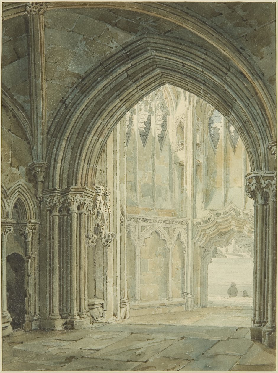 Wnętrze ganku północnego St Mary Redcliffe autorstwa Frederick Mackenzie
