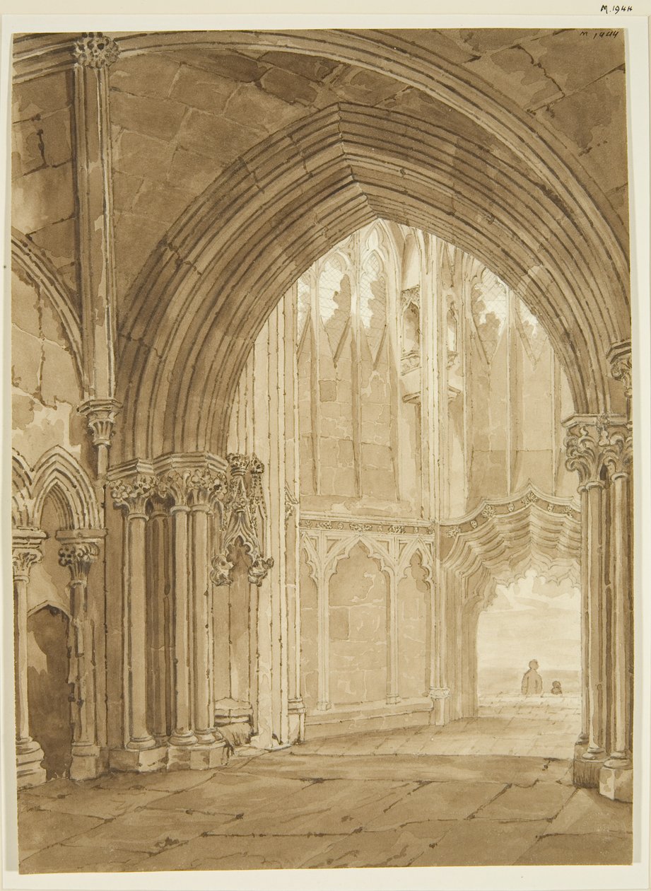 Wnętrze ganku północnego St Mary Redcliffe autorstwa Frederick Mackenzie