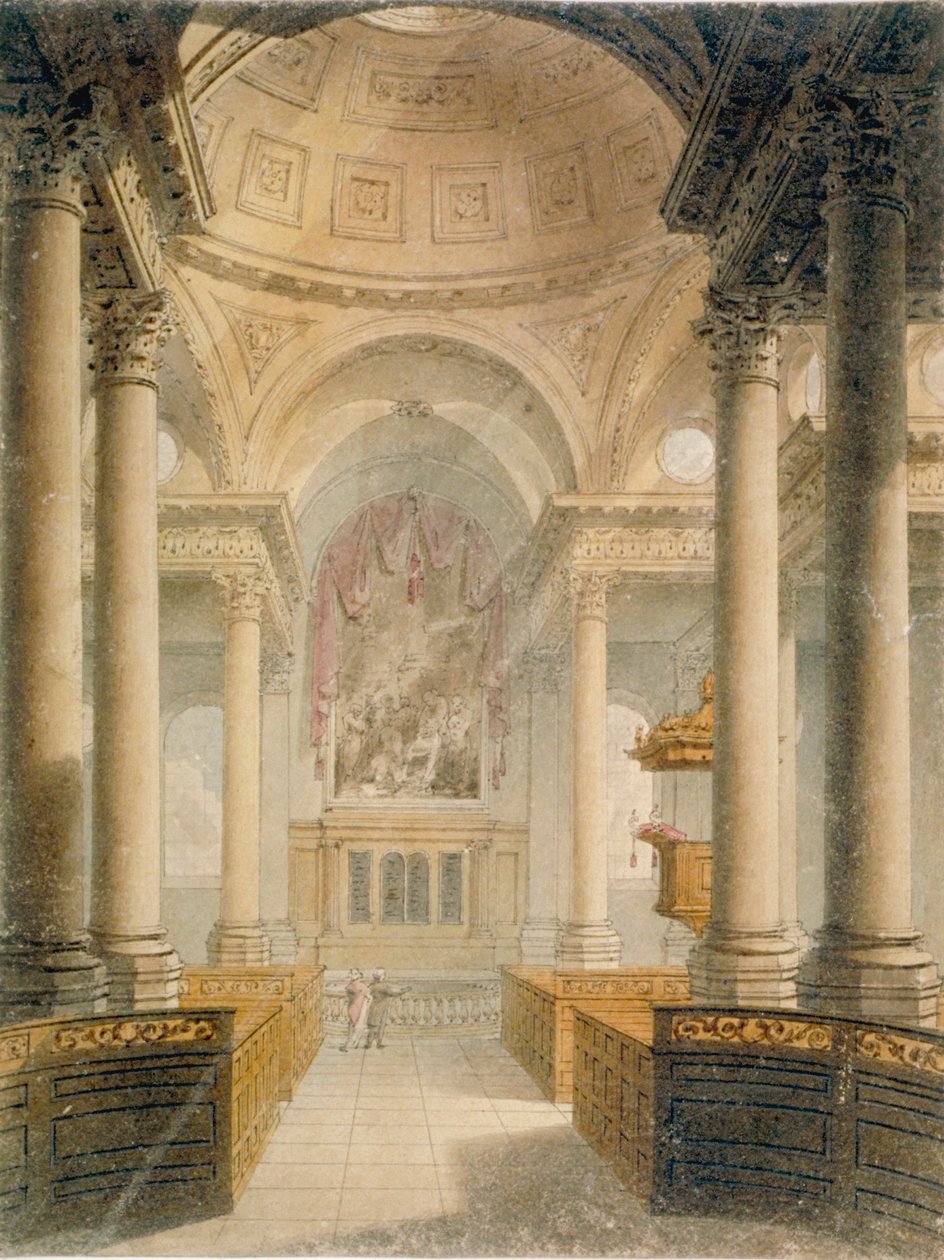 Wnętrze kościoła St Stephen Walbrook, City of London, 1810 autorstwa Frederick Mackenzie