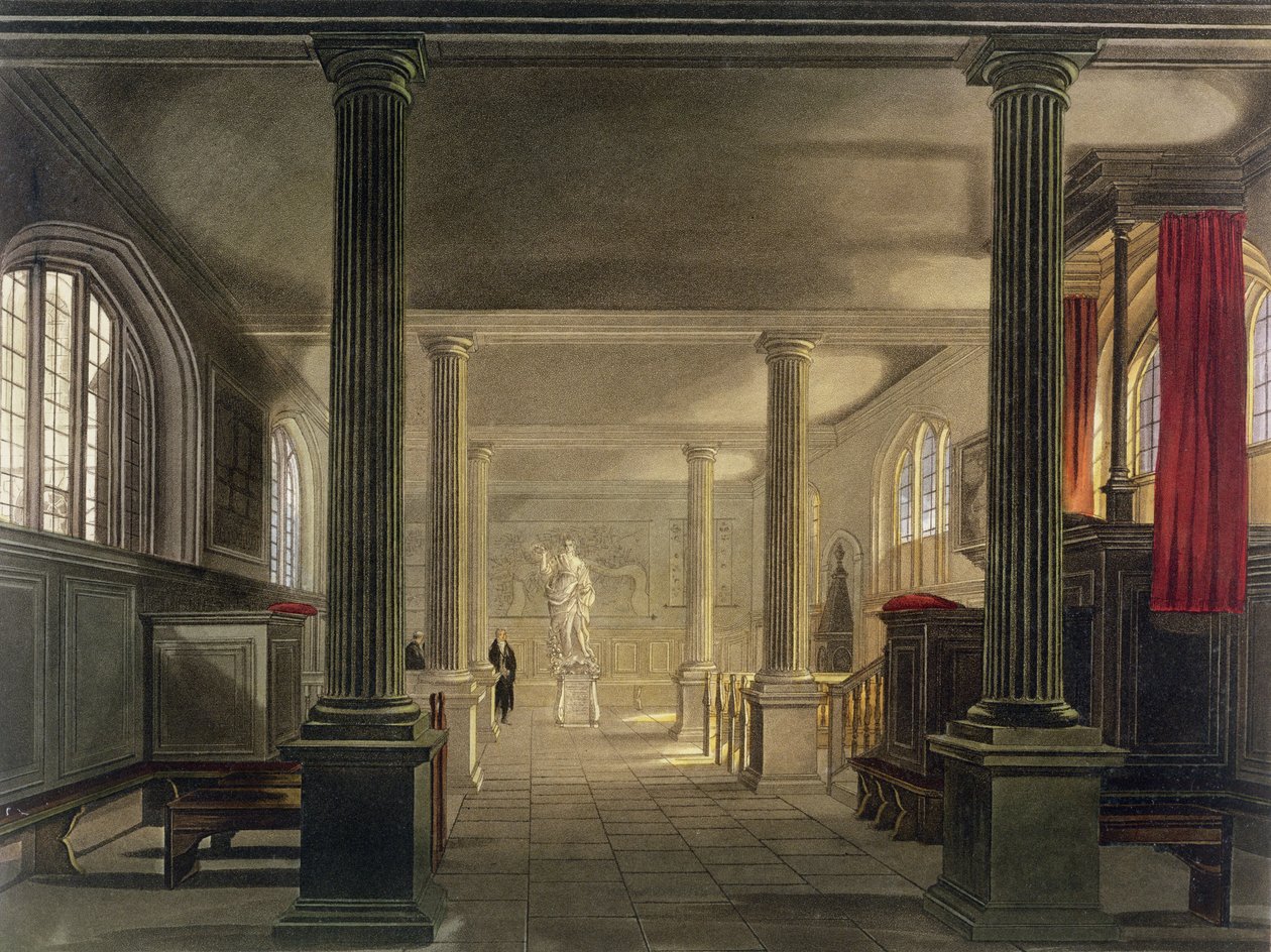Wnętrze Szkoły Prawa, Cambridge, z „Historii Cambridge”, ryt. Joseph Constantine Stadler (fl.1780-1812), wyd. R. Ackermann, 1815 (akwatinta kolorowa) autorstwa Frederick Mackenzie