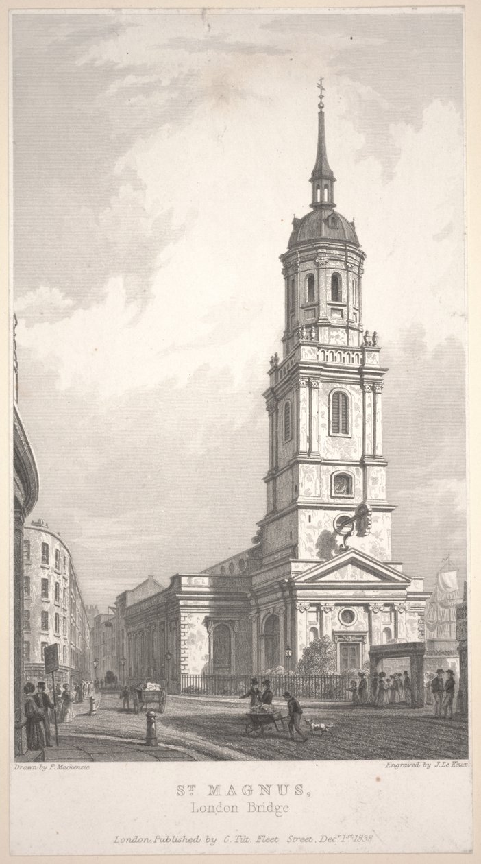 St. Magnus, London Bridge, rycina John Henry Le Keux (1783-1846) autorstwa Frederick Mackenzie