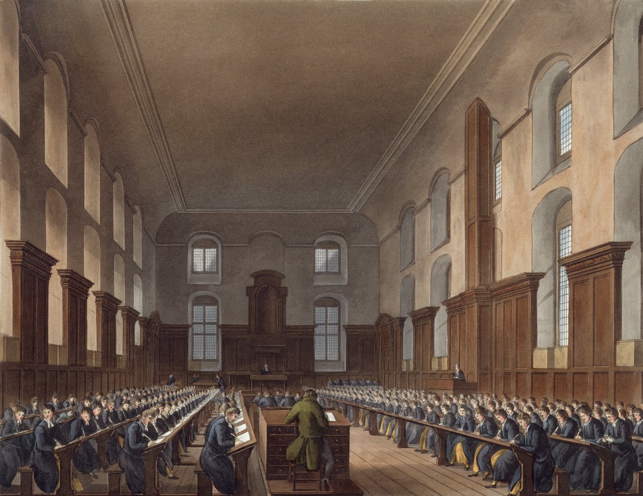 Szkoła pisarstwa, Szpital Chrystusowy, z „Historii Szpitala Chrystusowego” Ackermanna, część „Historii kolegiów”, rycina J. Stadlera, opublikowana w 1816 r. (akwatinta) autorstwa Frederick Mackenzie