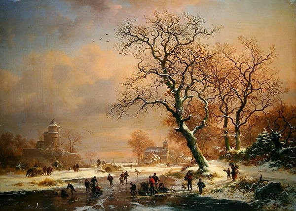 Zamarznięty zimowy krajobraz z łyżwiarzami autorstwa Frederick Marianus Kruseman