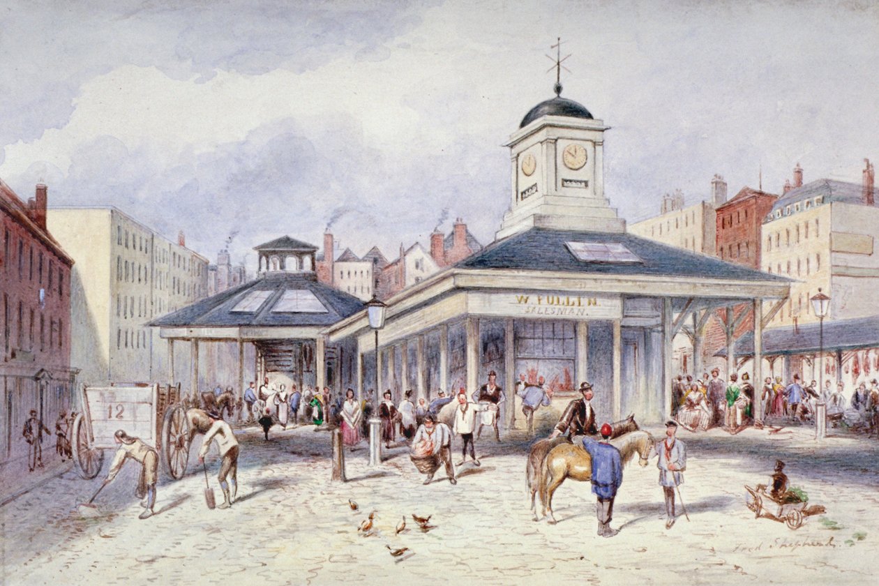 Widok Newgate Market na Paternoster Square, City of London, 1836. autorstwa Frederick Napoleon Shepherd