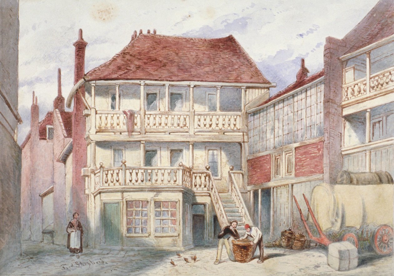 Widok na tawernę French Horn, Holborn, Londyn, 1840 autorstwa Frederick Napoleon Shepherd