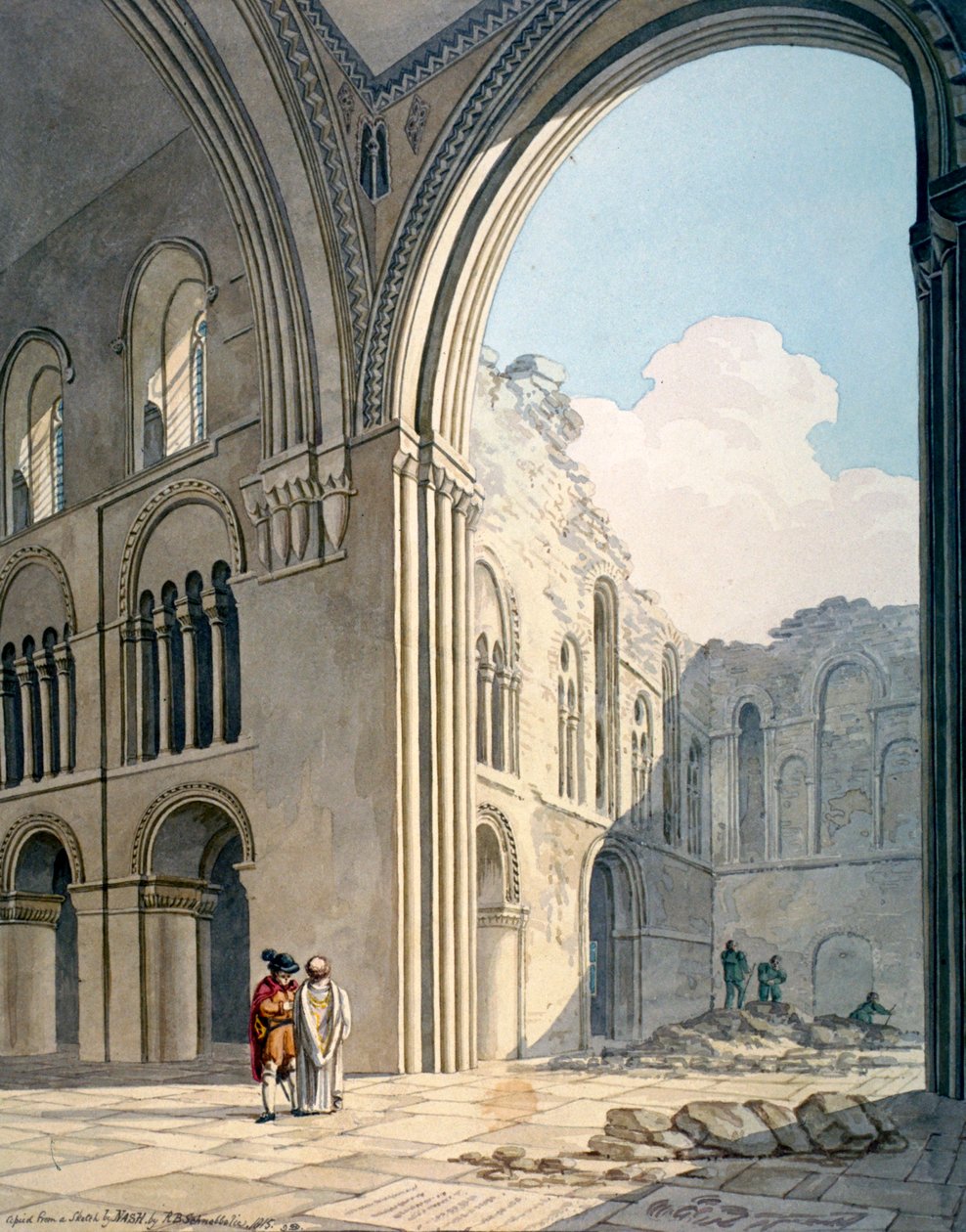 Chór kościoła św Bartłomieja Wielkiego podczas remontu, Smithfield, City of London, 1815 autorstwa Frederick Nash