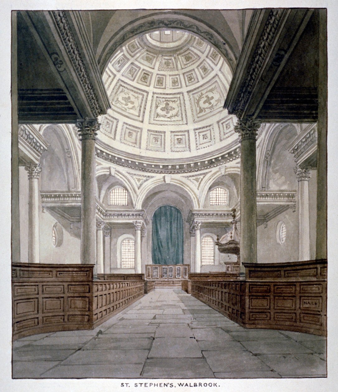 Kościół St Stephen Walbrook, City of London, c1840. autorstwa Frederick Nash