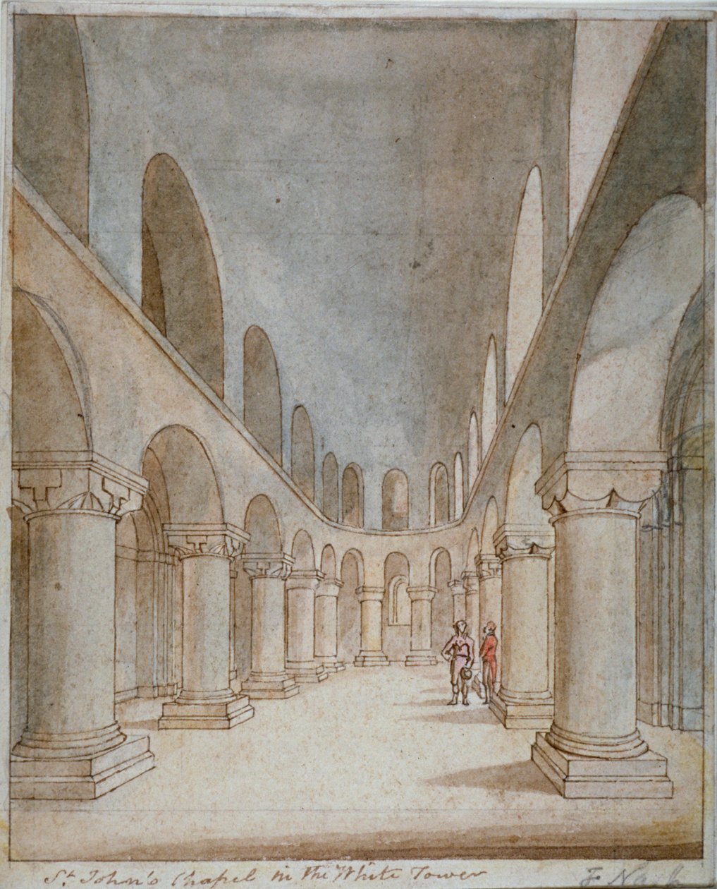 Widok wnętrza kaplicy św. Jana, Tower of London, ok. 1810 r. autorstwa Frederick Nash